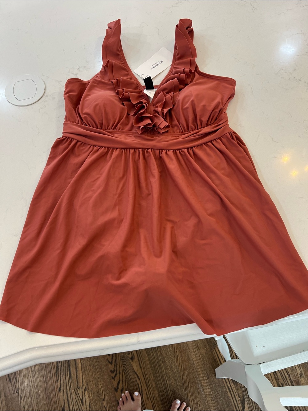 BloomChic Ruffled V-Neck One-Piece Swimsuit in Terracotta